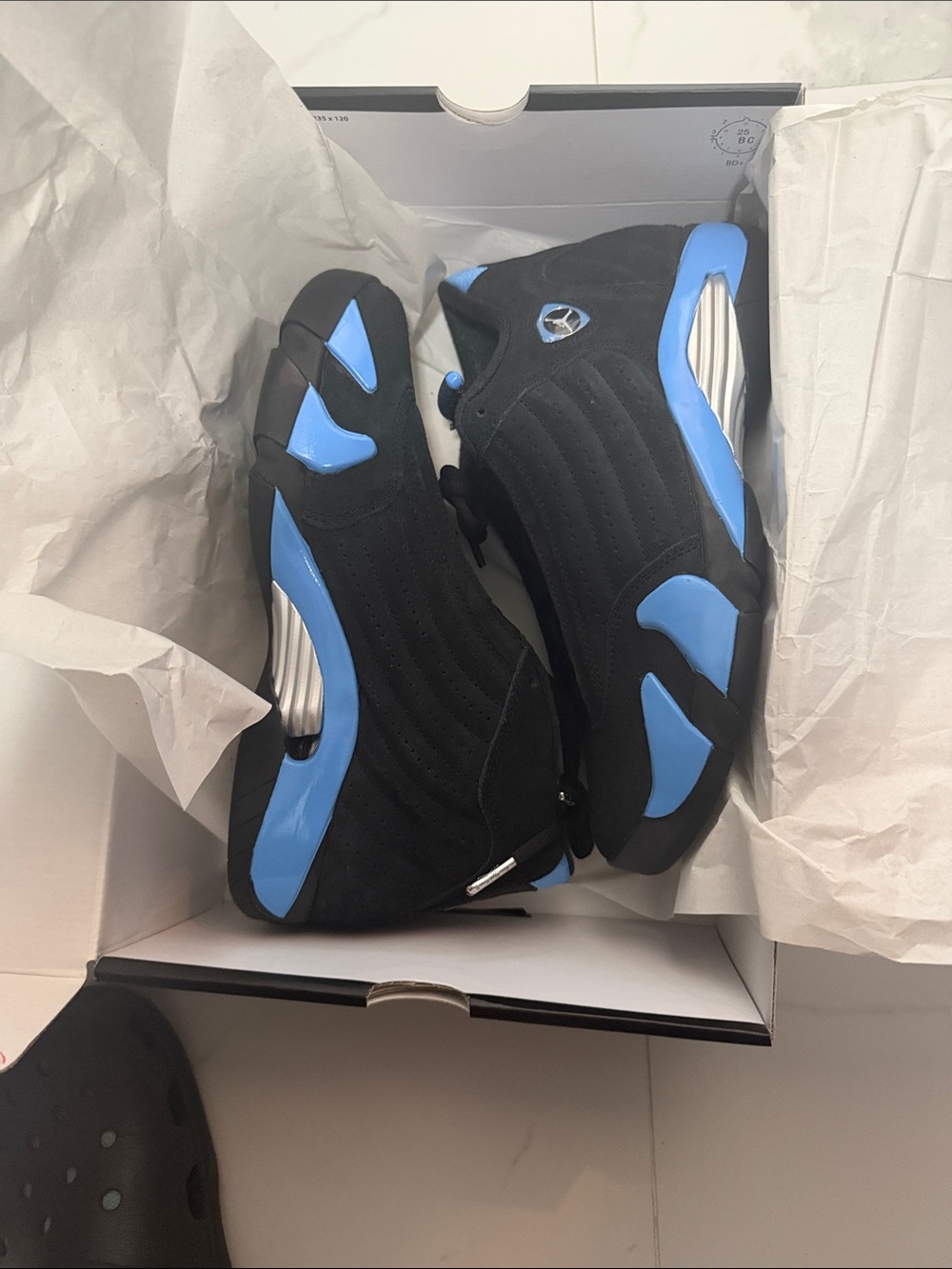 Jordan Men's Black and Light Blue Retro Basketball Sneakers